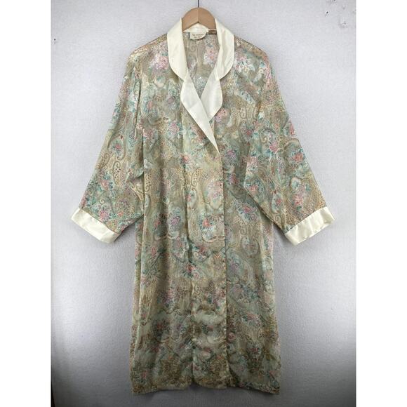 Victoria's Secret Other - VICTORIAS SECRET Robe M Gold Label Sheer Floral Paisley Jacquard Long Ivory VTG
